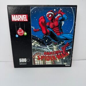 Marvel Spider-Man Jigsaw Puzzle 500pc Christmas Holiday Buffalo Games Open Box